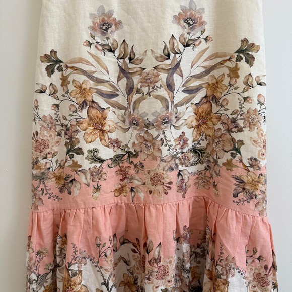 House of Harlow 1960 Floral Maxi Skirt Peach Pink Linen Blend M - Picture 2 of 9